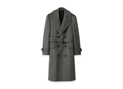 Burberry Long Herringbone Wool Trench Coat "Coal Grey/Light Thistle Grey"