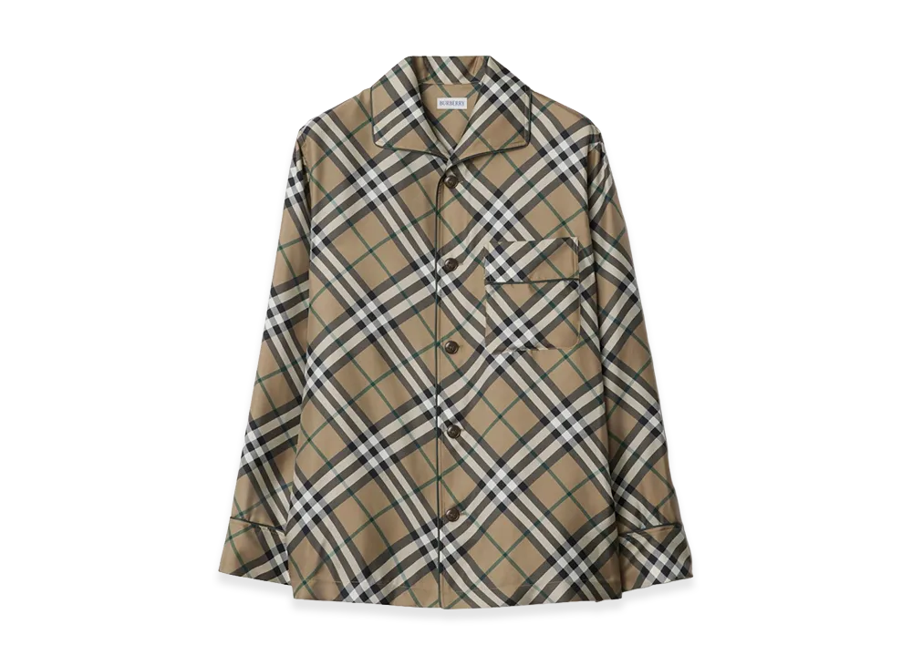 Burberry Women's Check Silk Pajama Shirt "Linden Beige"