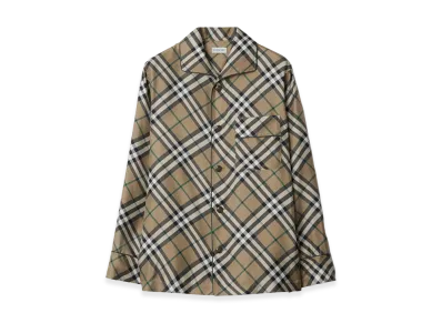 Burberry Women's Check Silk Pajama Shirt "Linden Beige"