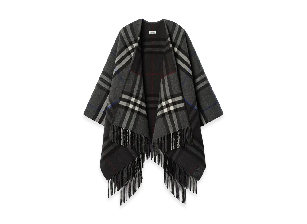 Burberry Women's Contrast Check Cashmere Wool Cape "Marlboro Grey/Charcoal Grey"