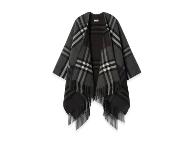 Burberry Women's Contrast Check Cashmere Wool Cape "Marlboro Grey/Charcoal Grey"