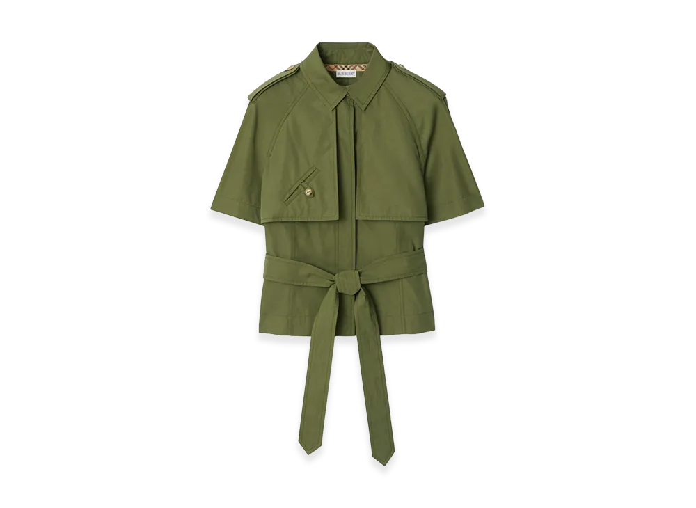 Burberry Women's Cropped Cotton Poplin Trench Shirt "Pasture Green"
