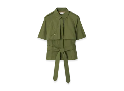 Burberry Women's Cropped Cotton Poplin Trench Shirt "Pasture Green"