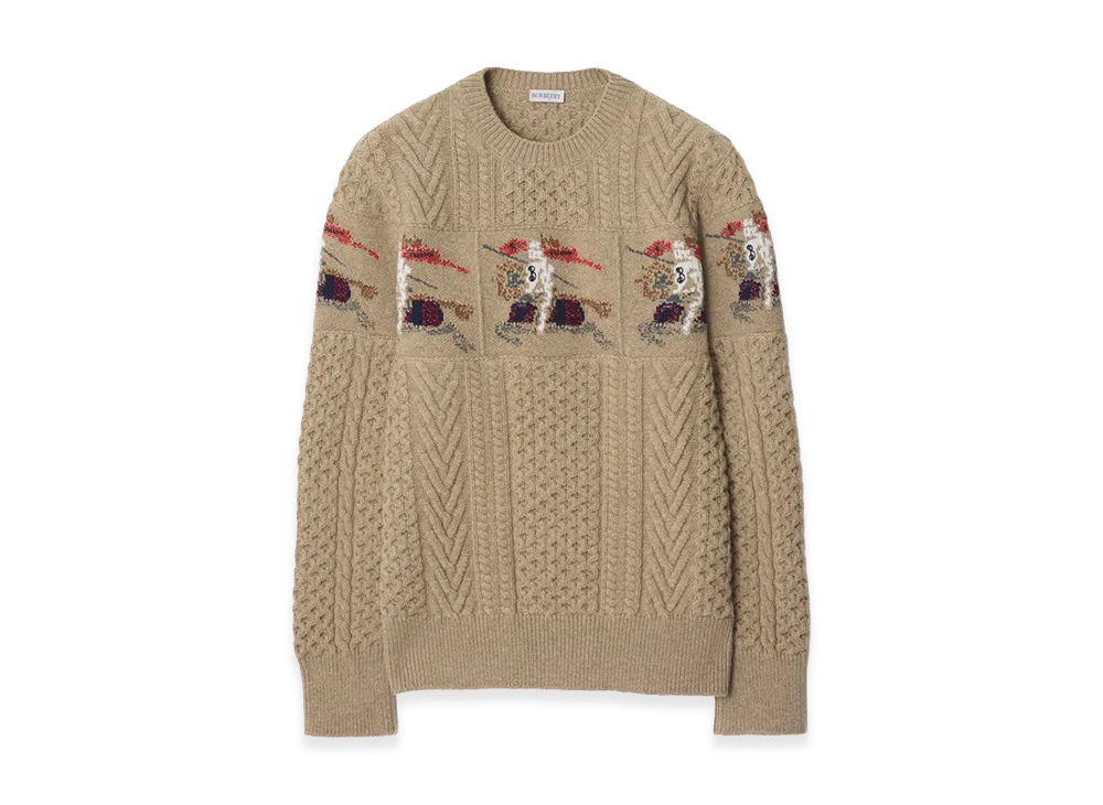 Burberry EKD Aran Knit Wool Sweater "Light Brown Melange"