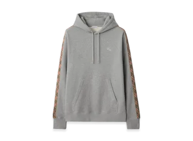 Burberry Check Trim Cotton Hoodie "Pale Grey Melange"