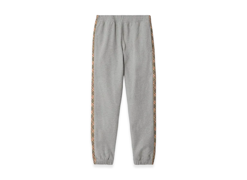 Burberry Check Trim Cotton Jogging Pants "Pale Grey Melange"