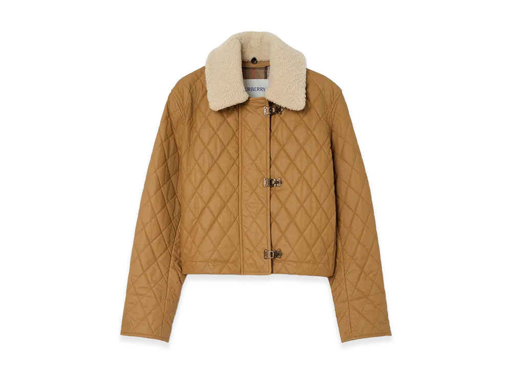Burberry Women's Shearling Collar Quilted Cotton Howell Jacket "Sepia/Hay"