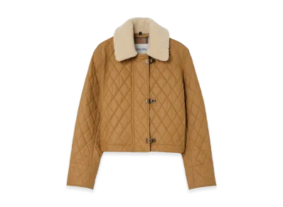 Burberry Women's Shearling Collar Quilted Cotton Howell Jacket "Sepia/Hay"