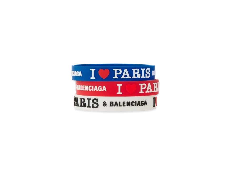 BALENCIAGA Paris Souvenir Champion Bracelet Set in Silicone "Blue/White/Red"