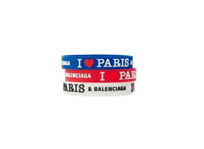 BALENCIAGA Paris Souvenir Champion Bracelet Set in Silicone "Blue/White/Red"