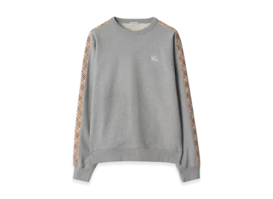 Burberry Check Trim Cotton Sweatshirt "Pale Grey Melange"