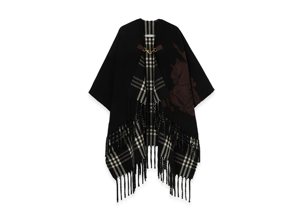 Burberry Women's EKD Fil Coupe Wool Cape "Black/Calico Beige"