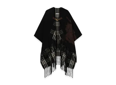 Burberry Women's EKD Fil Coupe Wool Cape "Black/Calico Beige"