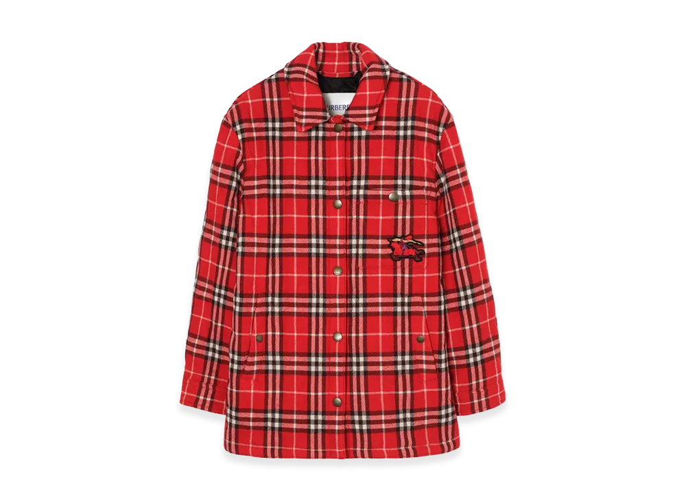 Burberry Women's Check Wool Overshirt "Crayon Red"