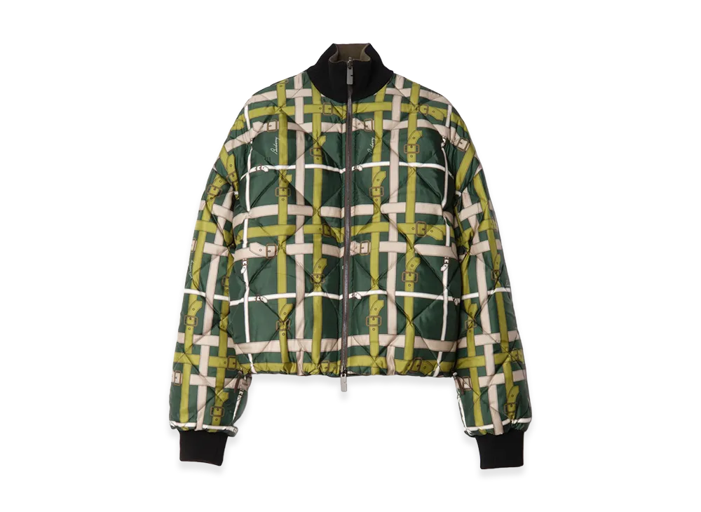 Burberry Women's Cropped Reversible Belt Check Nylon Jacket "Marsh Green"