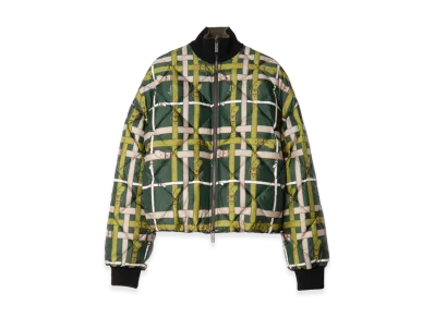 Burberry Women's Cropped Reversible Belt Check Nylon Jacket "Marsh Green"