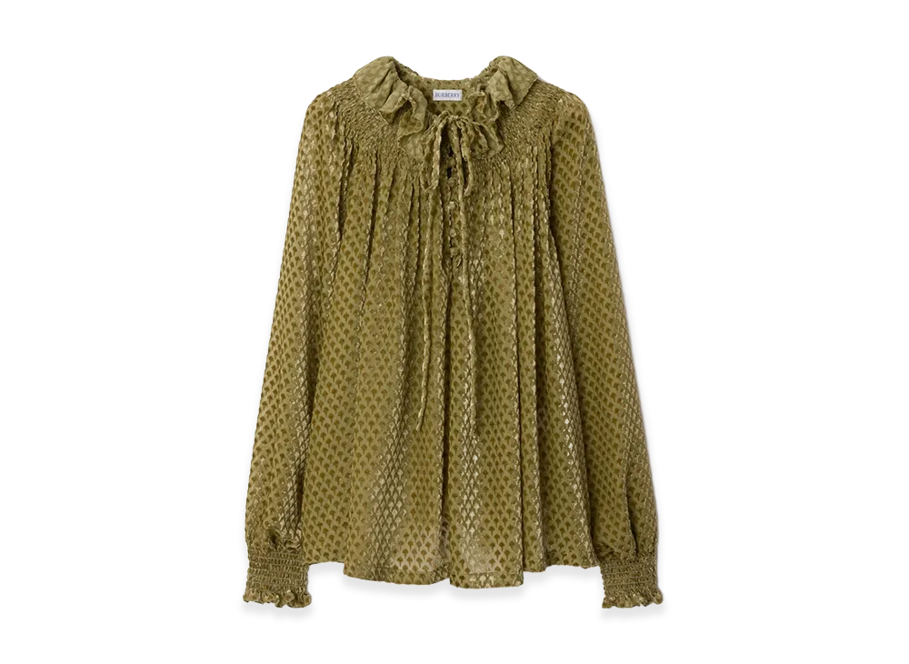 Burberry Women's Torch Silk Blend Velvet Blouse "Cricket Yellow"