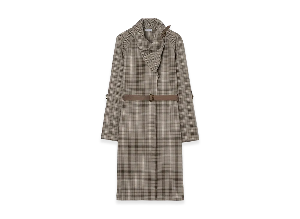 Burberry Women's Scarf Collar Check Wool Dress "Linen Beige/Mole Grey"