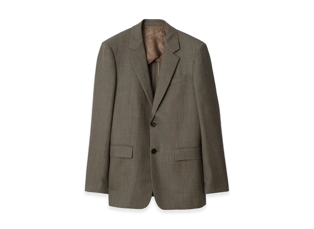 Burberry Sharkskin Wool Tailored Jacket "Soil Brown/Calico Beige"
