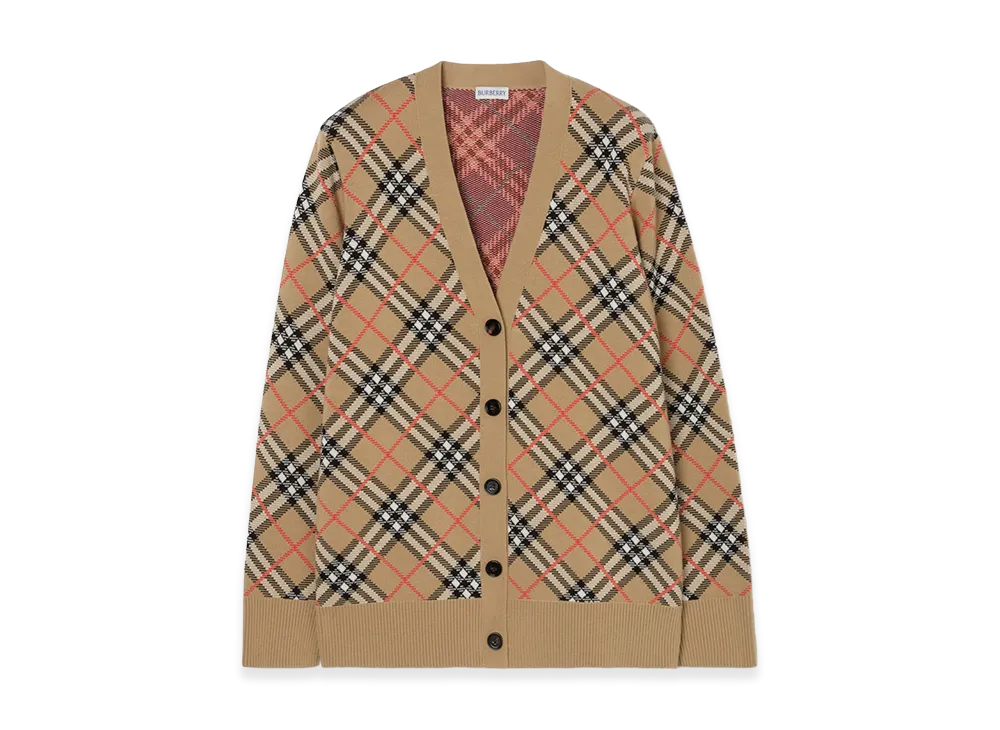 Burberry Women's Check Cotton Wool Cardigan "Sand Beige"