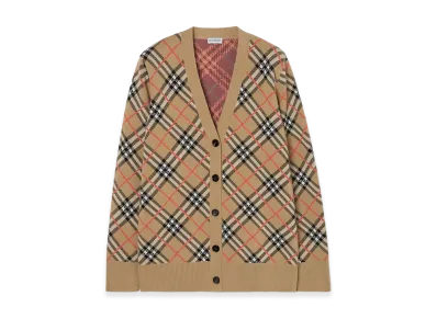 Burberry Women's Check Cotton Wool Cardigan "Sand Beige"