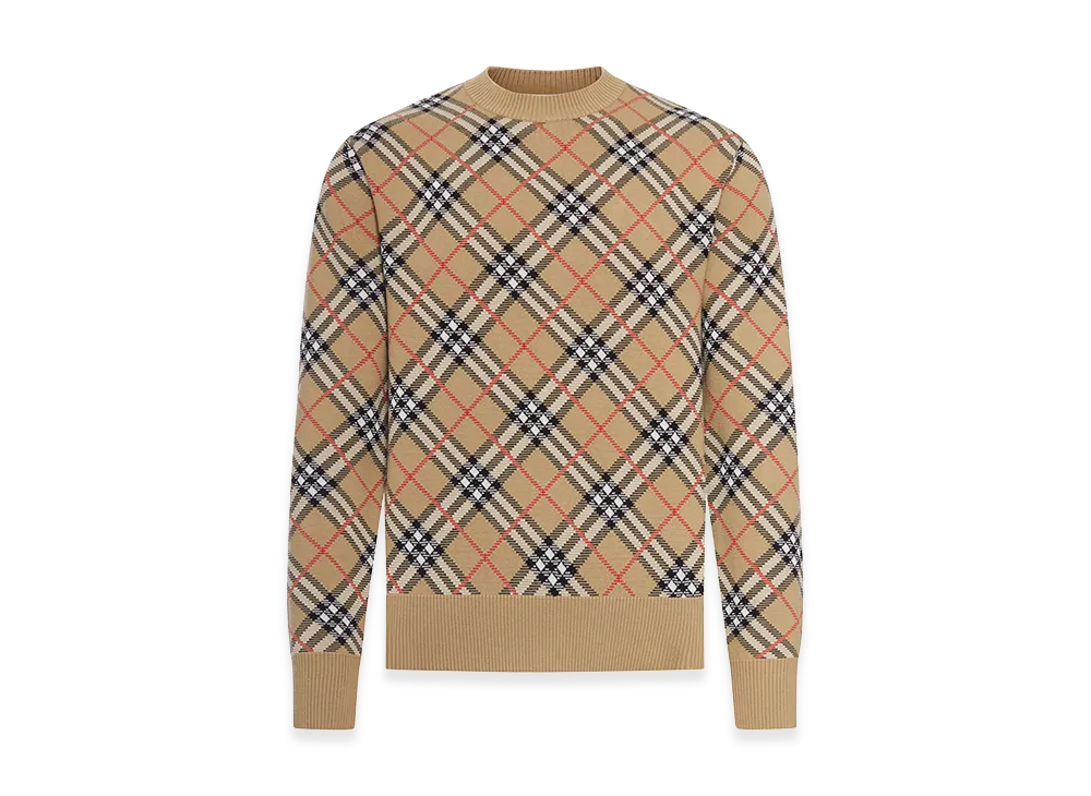 Burberry Checked Cotton And Wool Pullover "Beige"