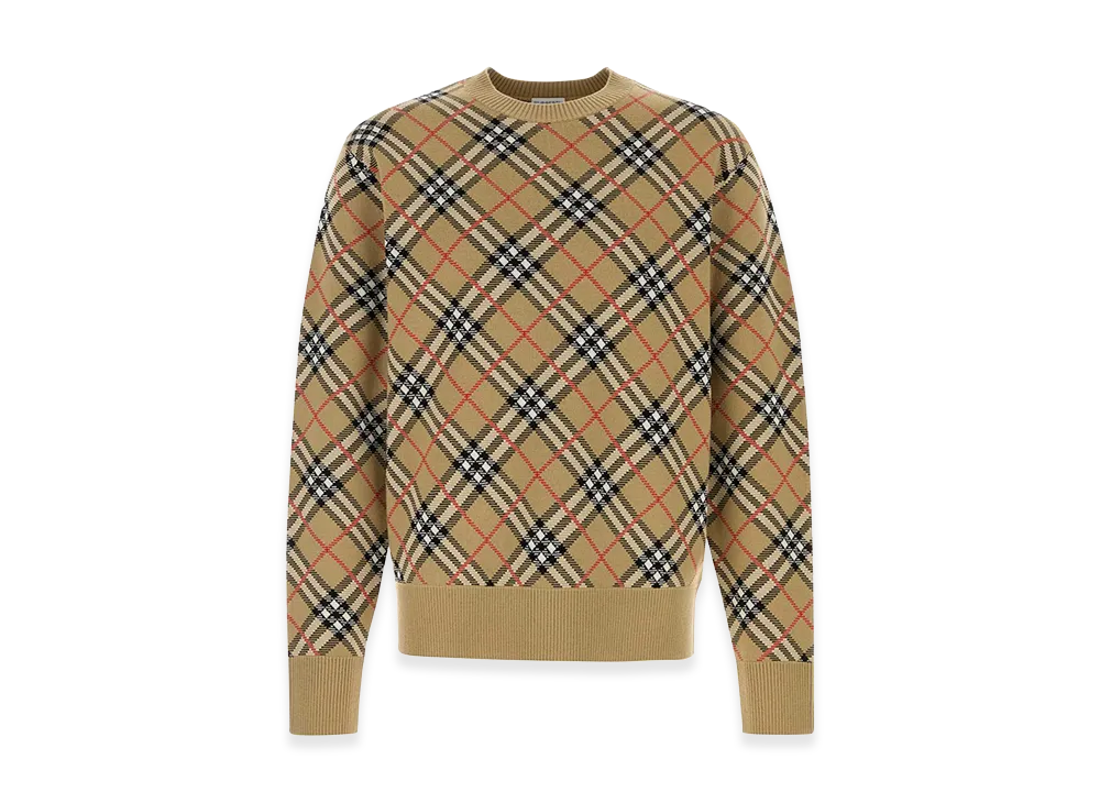 Burberry Checked Cotton And Wool Pullover "Nude/Neutrals"