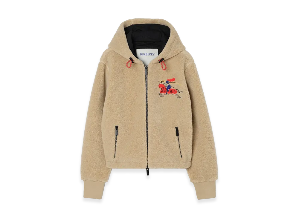 Burberry Women's Cropped EKD Wool Cashmere Blend Fleece "Limestone Beige"