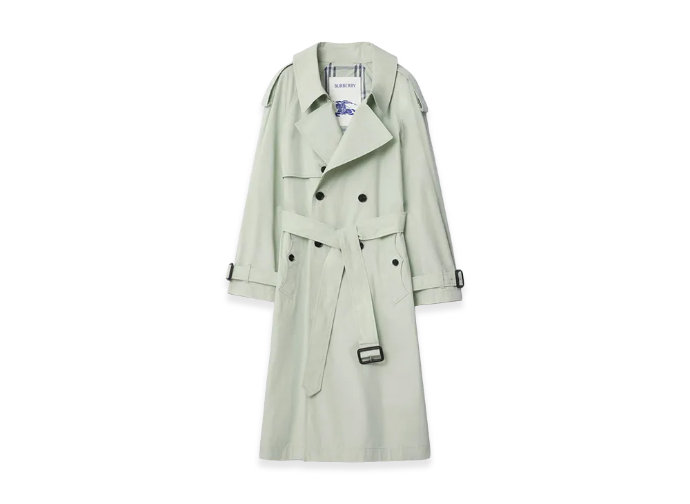 Burberry Women's Long Lightweight Cotton Fitzrovia Trench Coat "Seafoam Green"