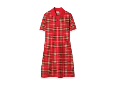 Burberry Women's Check Wool Cotton Polo Shirt Dress "Crayon Red"