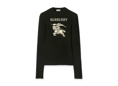 Burberry Women's EKD Wool Silk Sweater "Black/Green"