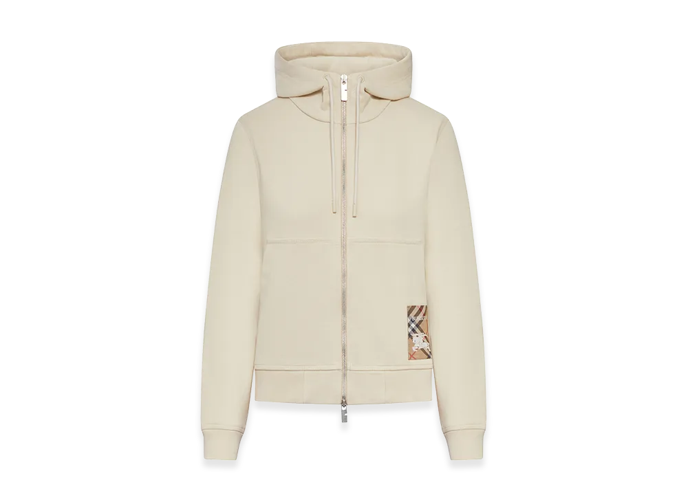 Burberry Women's Check Etiquette Cotton Zip-Up Hoodie "White"