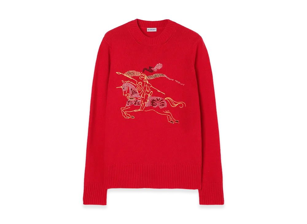 Burberry Women's Cross Stitch EKD Wool Cashmere Sweater "Crayon Red"