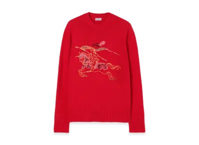 Burberry Women's Cross Stitch EKD Wool Cashmere Sweater "Crayon Red"
