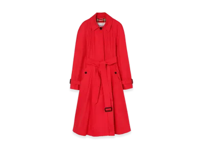 Burberry Women's Long Gabardine Ellingham Fit & Flare Car Coat "Crayon Red"
