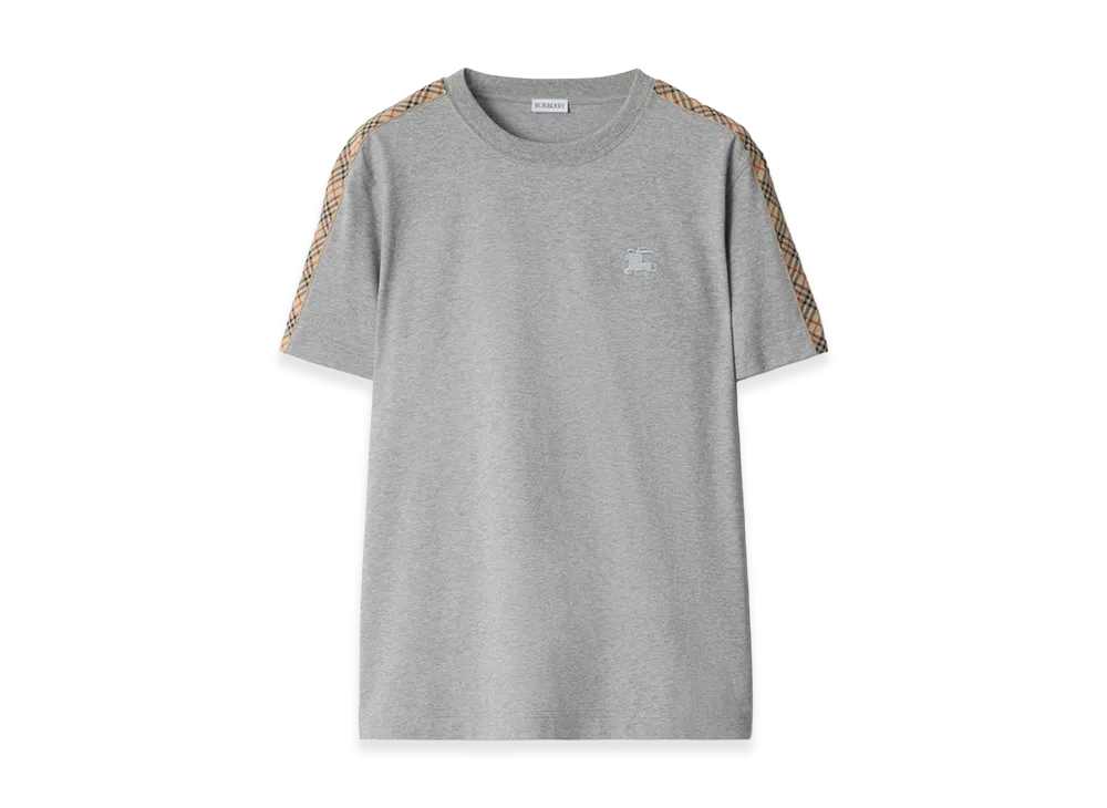 Burberry Check Trim Cotton Tee "Pale Grey Melange"