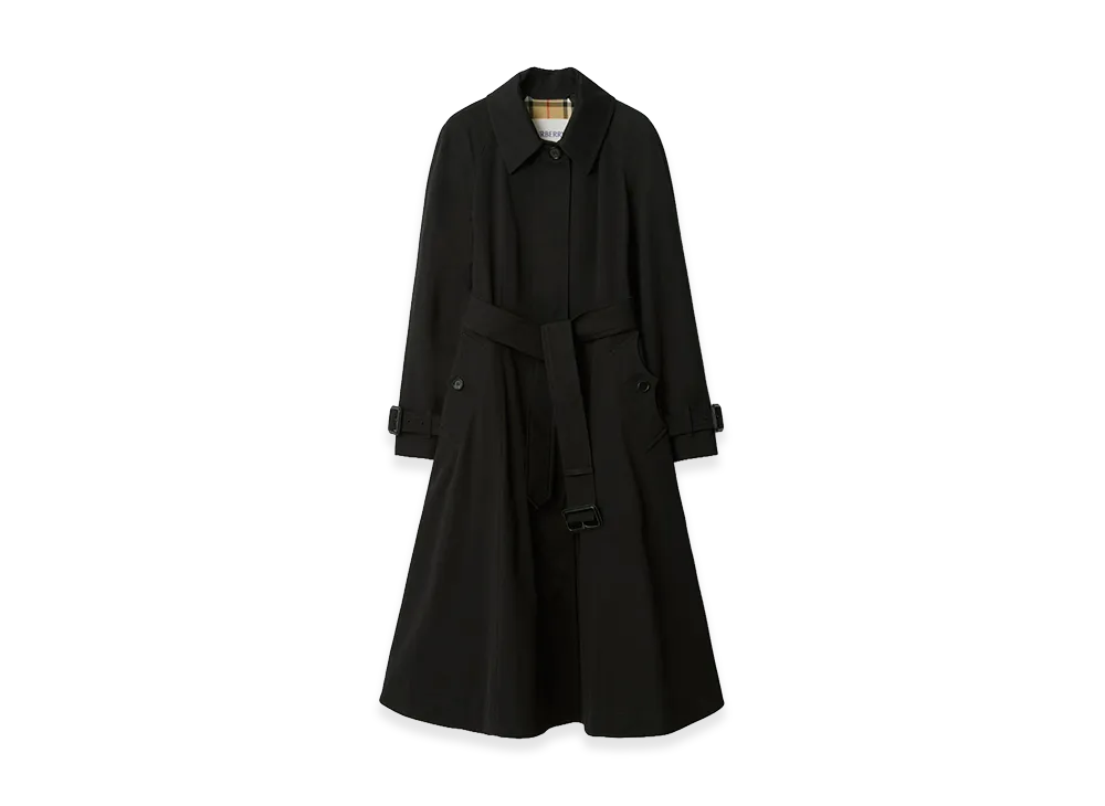 Burberry Women's Long Gabardine Ellingham Fit & Flare Car Coat "Black"