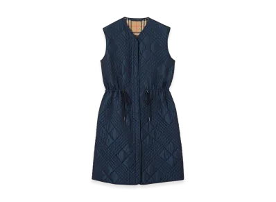 Burberry Women's Micro Check Stitch Nylon Blend Gilet "Silhouette Blue"