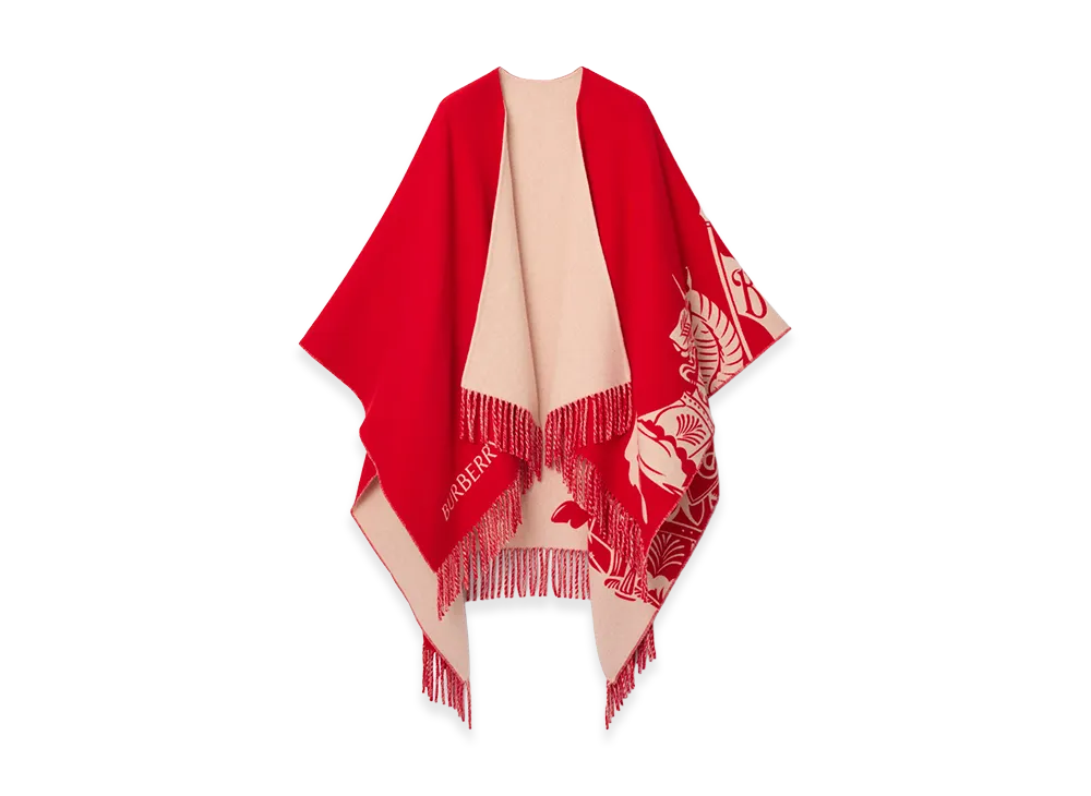 Burberry Women's EKD Wool Cashmere Cape "Crayon Red"