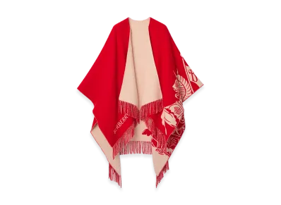 Burberry Women's EKD Wool Cashmere Cape "Crayon Red"