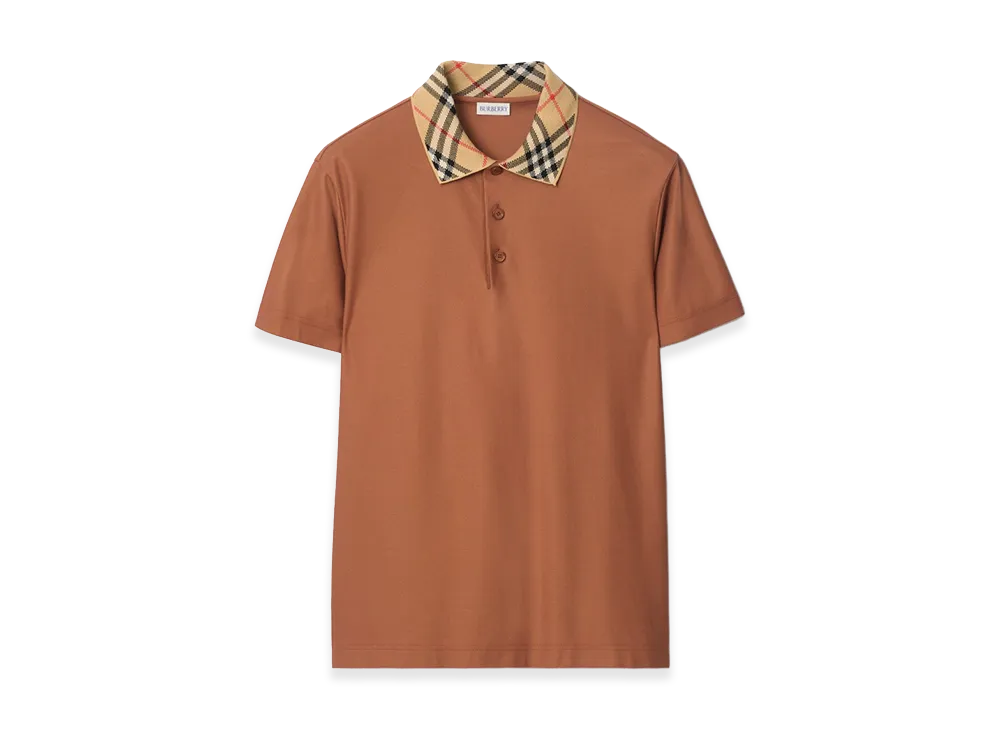 Burberry Check Collar Cotton Polo Shirt "Ginger Brown"