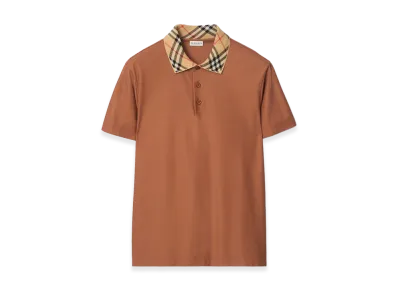 Burberry Check Collar Cotton Polo Shirt "Ginger Brown"