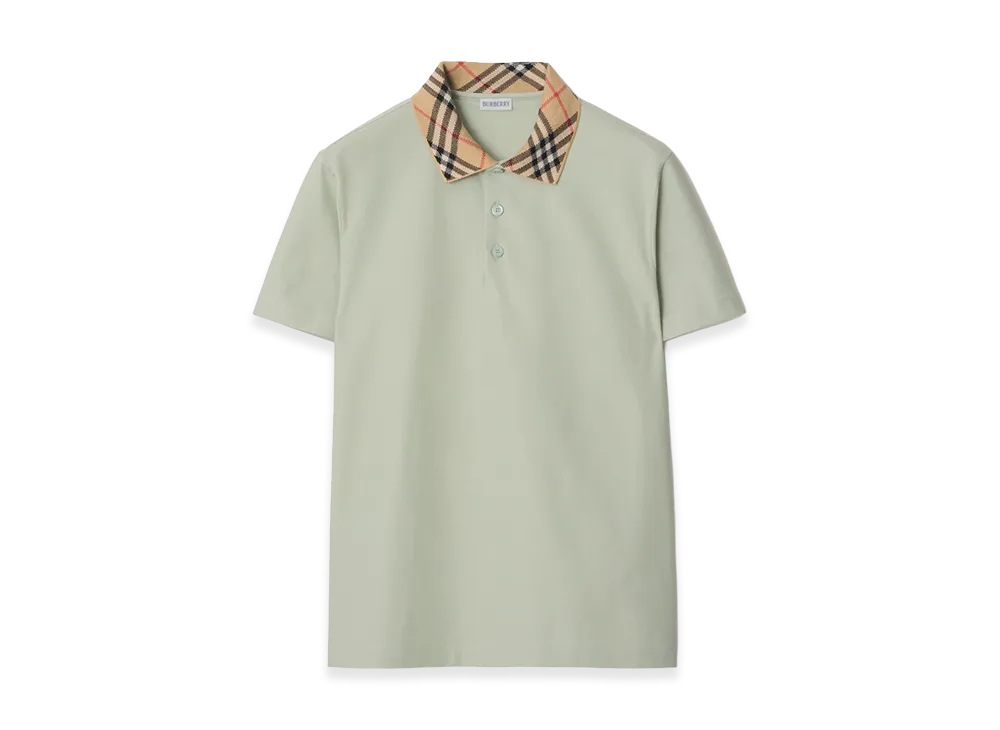 Burberry Check Collar Cotton Polo Shirt "Seafoam Green"