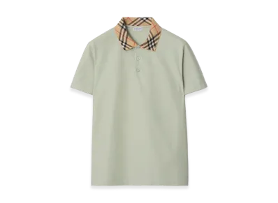 Burberry Check Collar Cotton Polo Shirt "Seafoam Green"