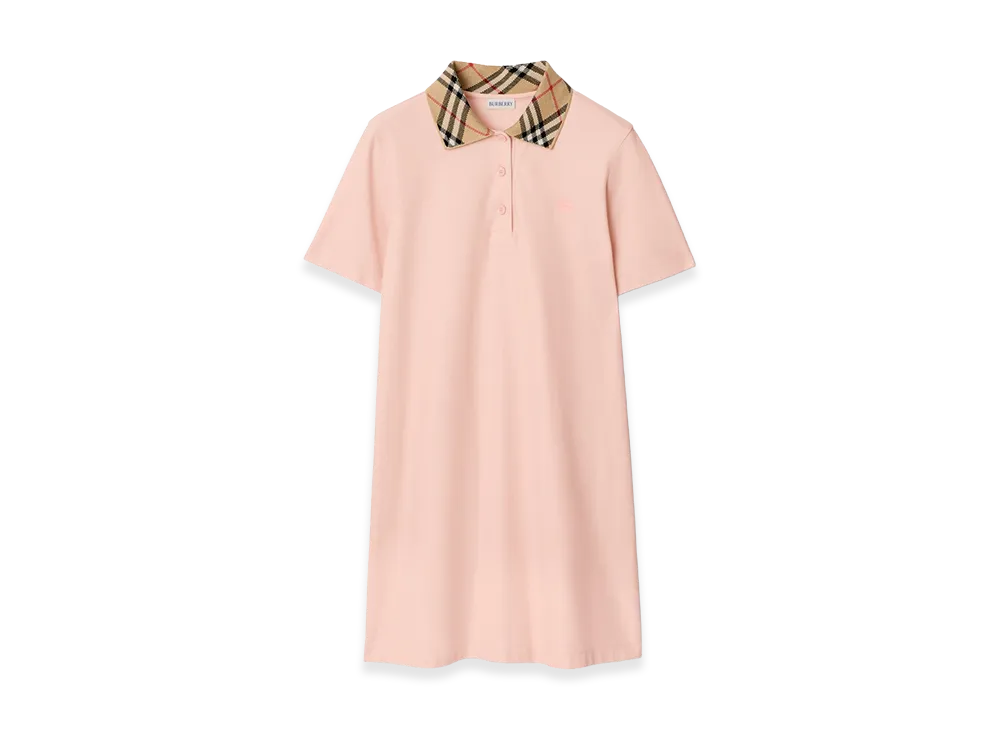Burberry Women's Check Collar Cotton Polo Shirt Dress "Posy Pink"