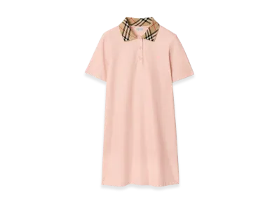 Burberry Women's Check Collar Cotton Polo Shirt Dress "Posy Pink"