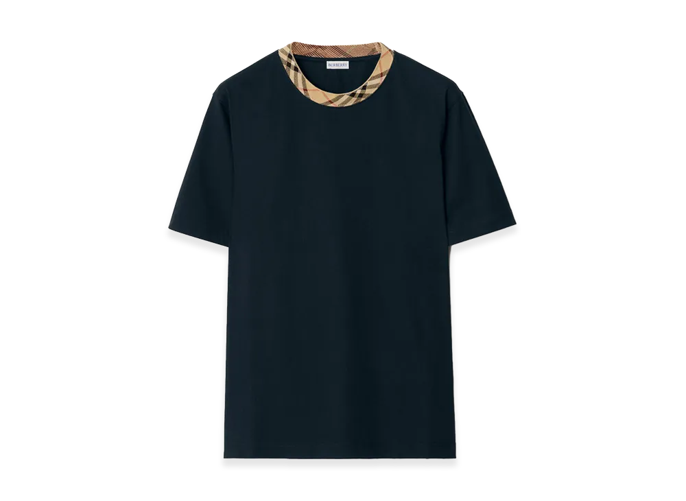 Burberry Check Trim Cotton Tee "Navy"