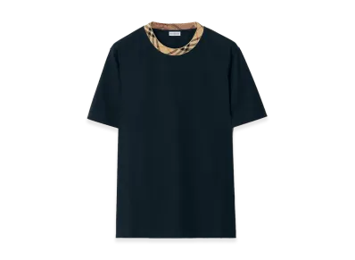 Burberry Check Trim Cotton Tee "Navy"