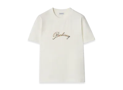 Burberry Women's Check Cursive Logo Cotton Tee "Chalk White"