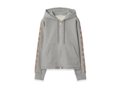 Burberry Women's Check Trim Cotton Zip Hoodie "Pale Grey Melange"